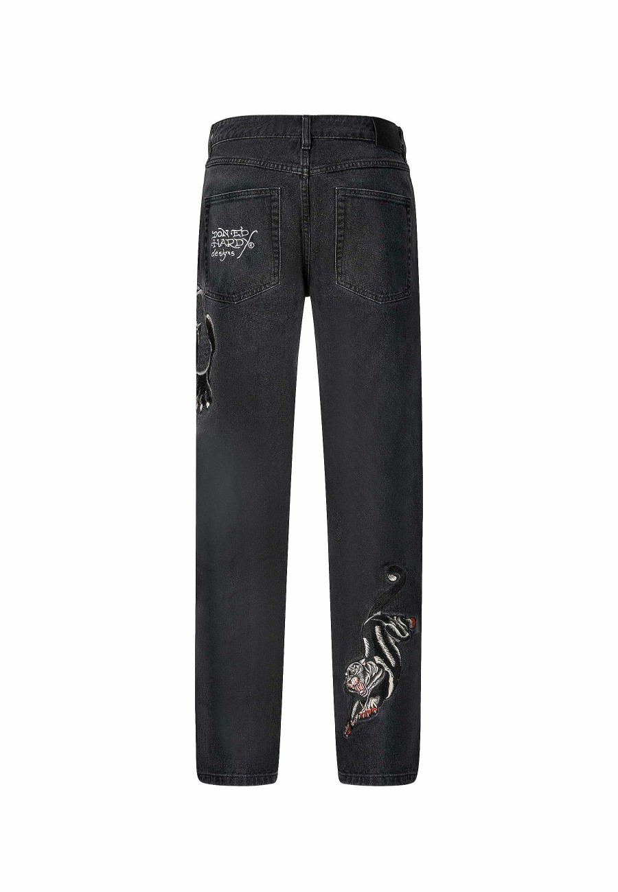 Ed Hardy Mens Panther-Crouch-Leap Tattoo Graphic Relaxed Denim Trousers Jeans