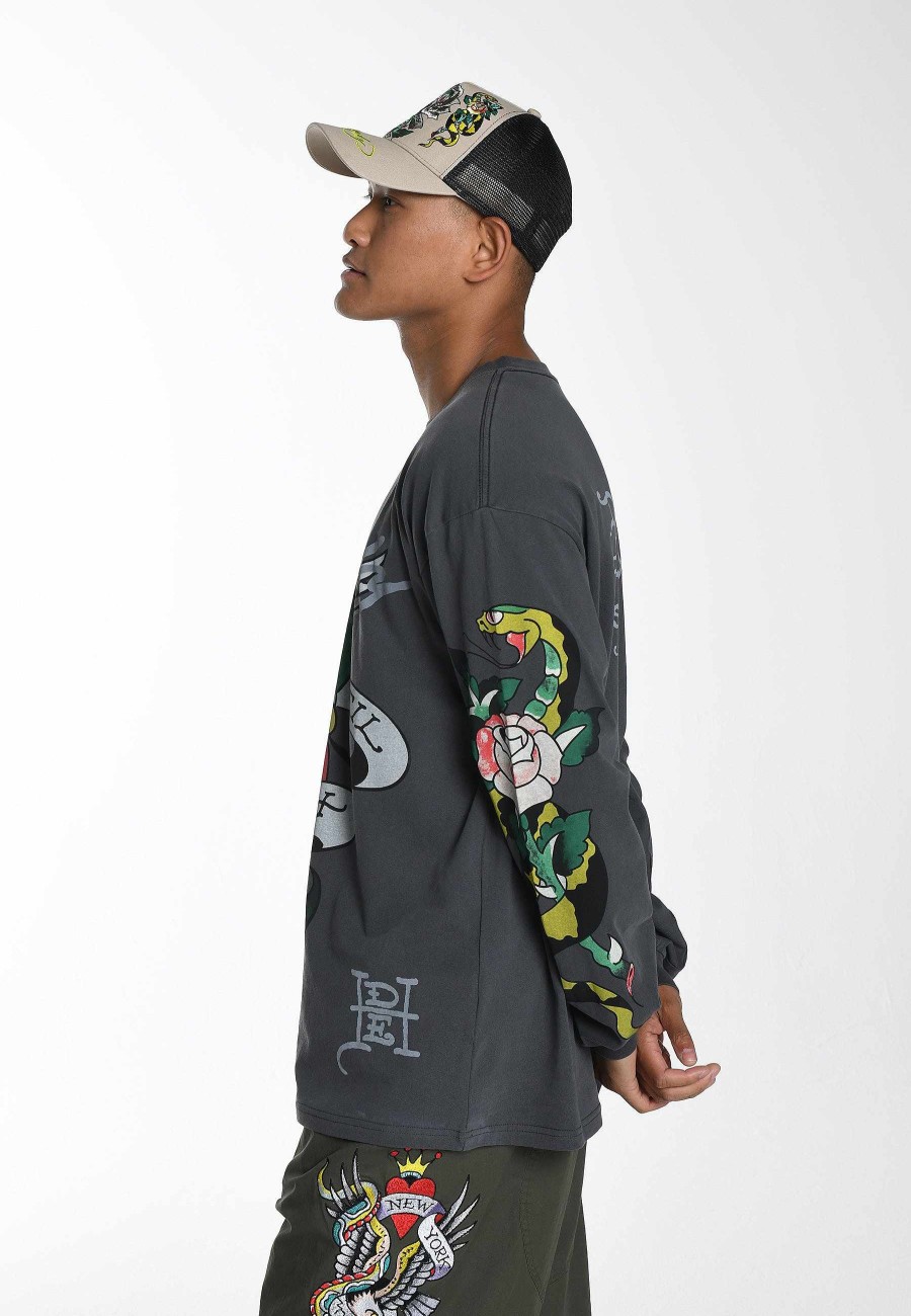 Ed Hardy Mens True-Till-Rose-Snake Long Sleeve T-Shirt