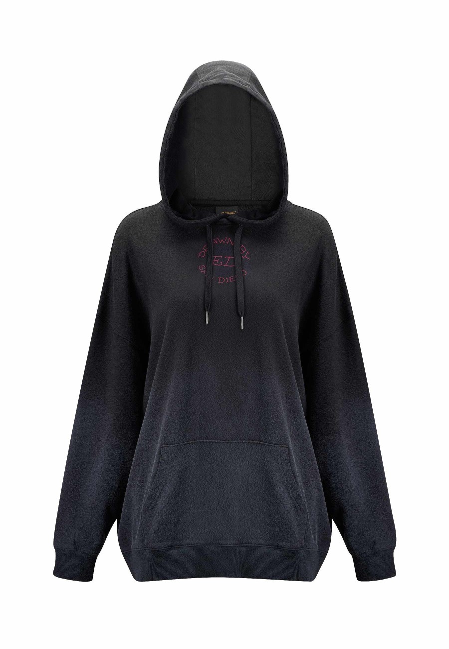 Ed Hardy Womens Eagle-Skull Graphic Oversize Pouch Hoodie