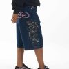 Ed Hardy Womens Grey Dragon Relaxed Denim Jorts Shorts