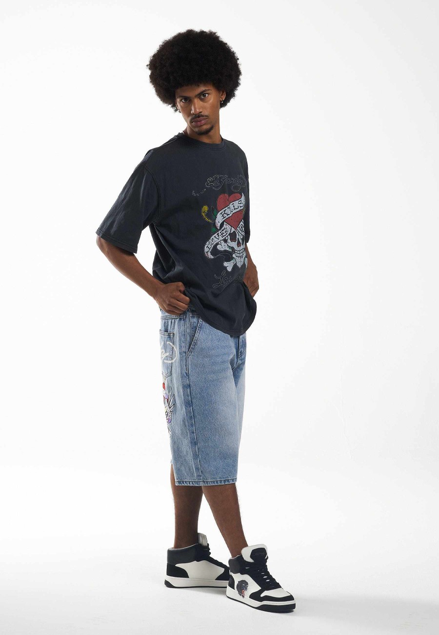 Ed Hardy Mens Nyc Skull Denim Jorts Shorts