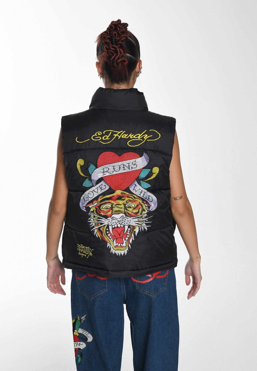 Ed Hardy Womens Love Runs Wild Gilet Puffer Jacket