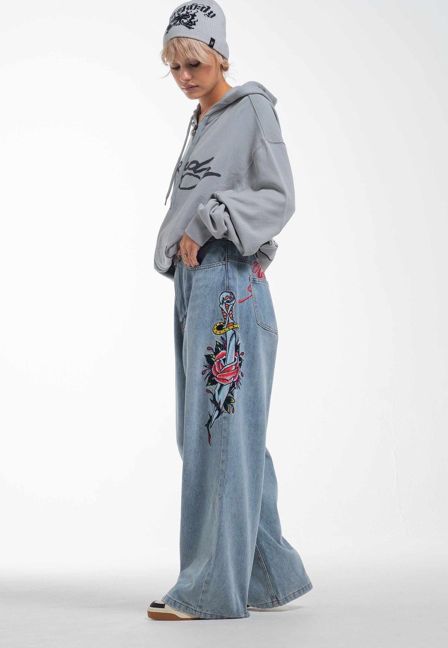Ed Hardy Womens Love Kills Xtra Oversized Denim Trousers Jeans