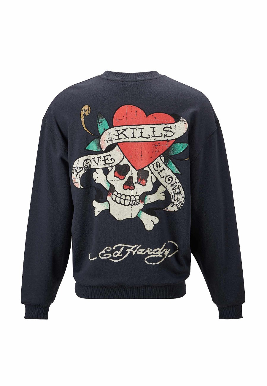 Ed Hardy Mens Slow-Love Graphic Crew Neck Sweatshirt