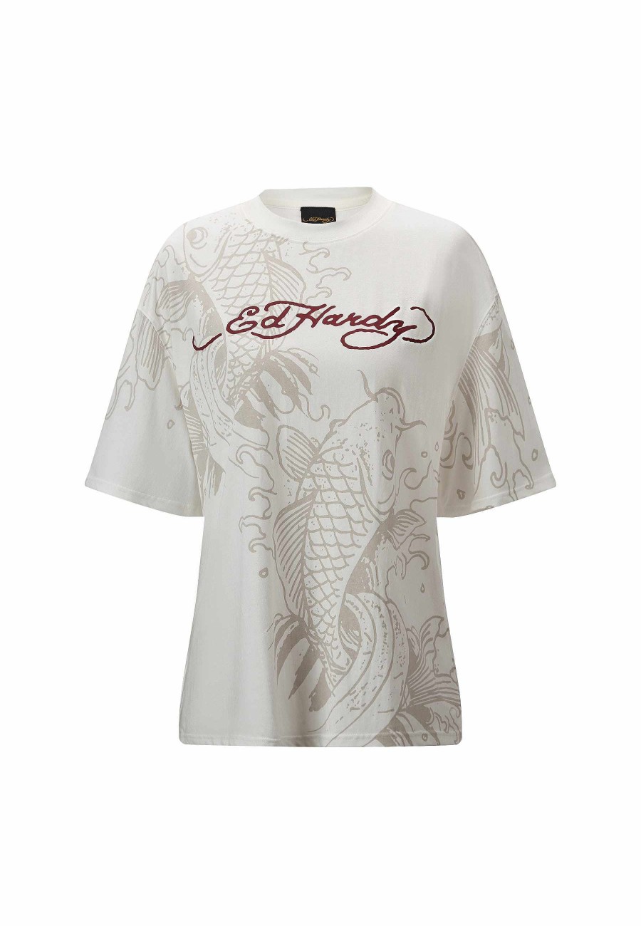 Ed Hardy Womens Koi Logo Relaxed T-Shirt