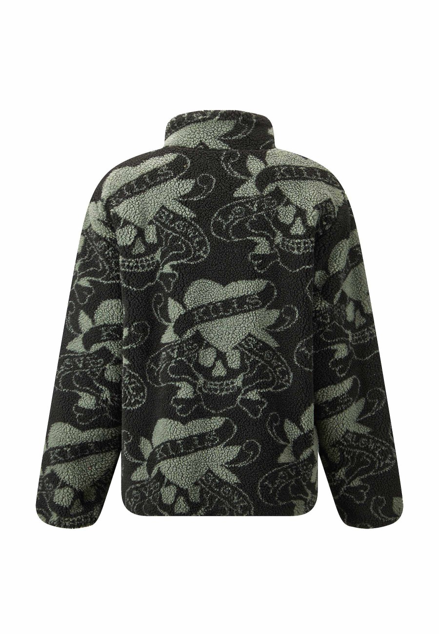 Ed Hardy Womens Love Kills Slowly Aop Zip Thru Borg Fleece Jacket
