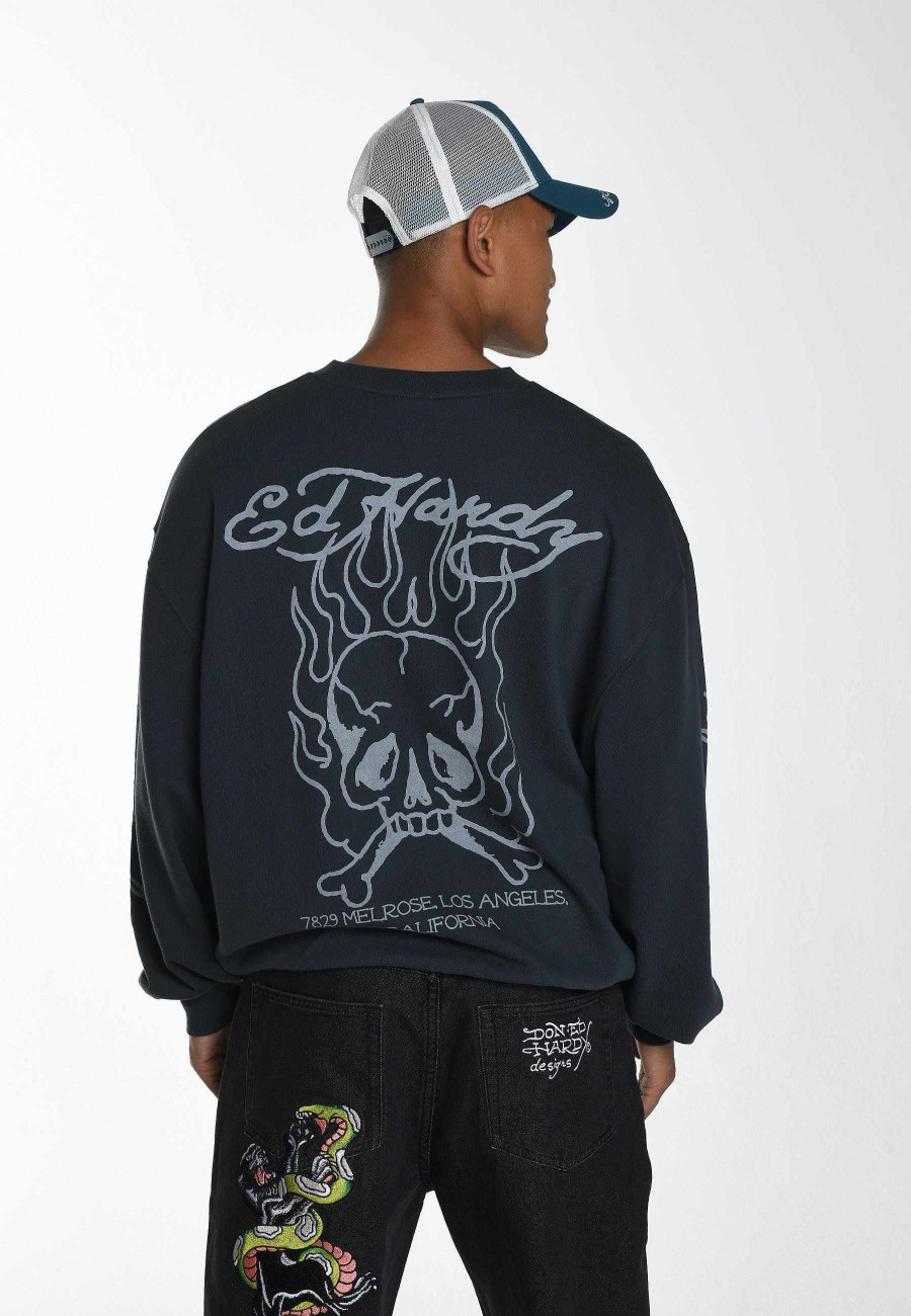 Ed Hardy Mens Mono-Flash-Sheet Graphic Crew Neck Sweatshirt