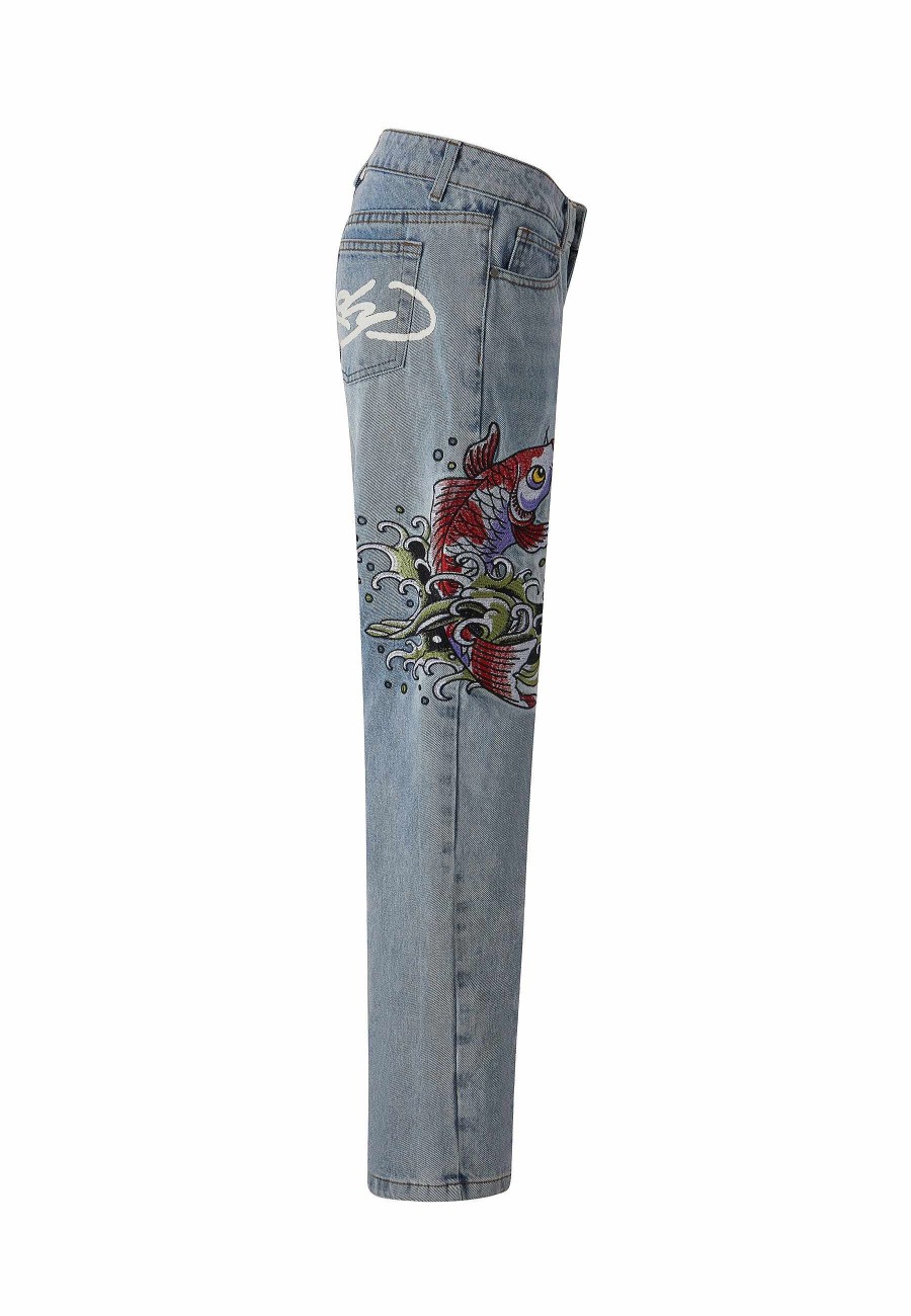 Ed Hardy Womens Koi Wave Straight Leg Denim Trousers Jeans