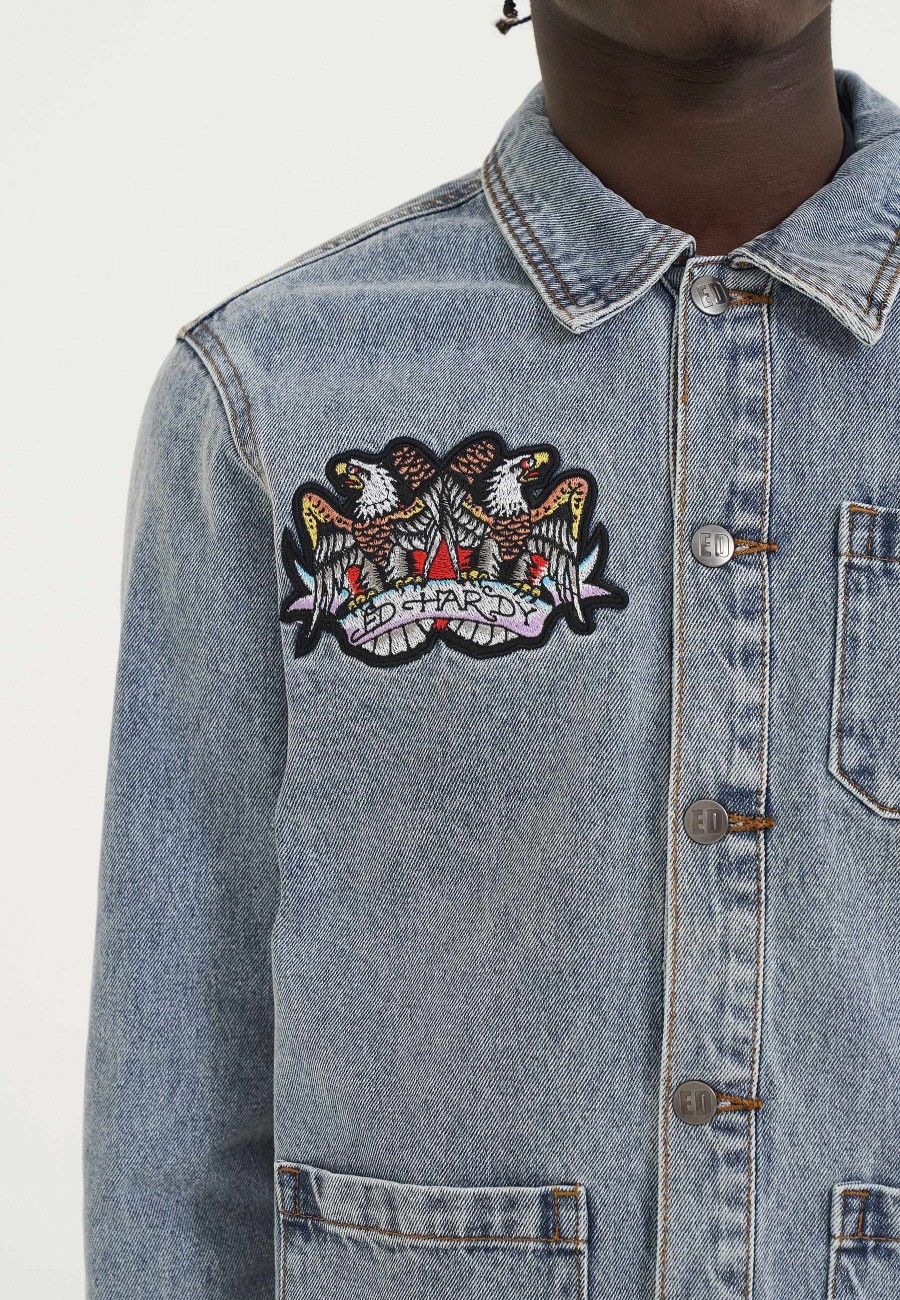 Ed Hardy Mens Battle Of Eagles Denim Chore Jacket