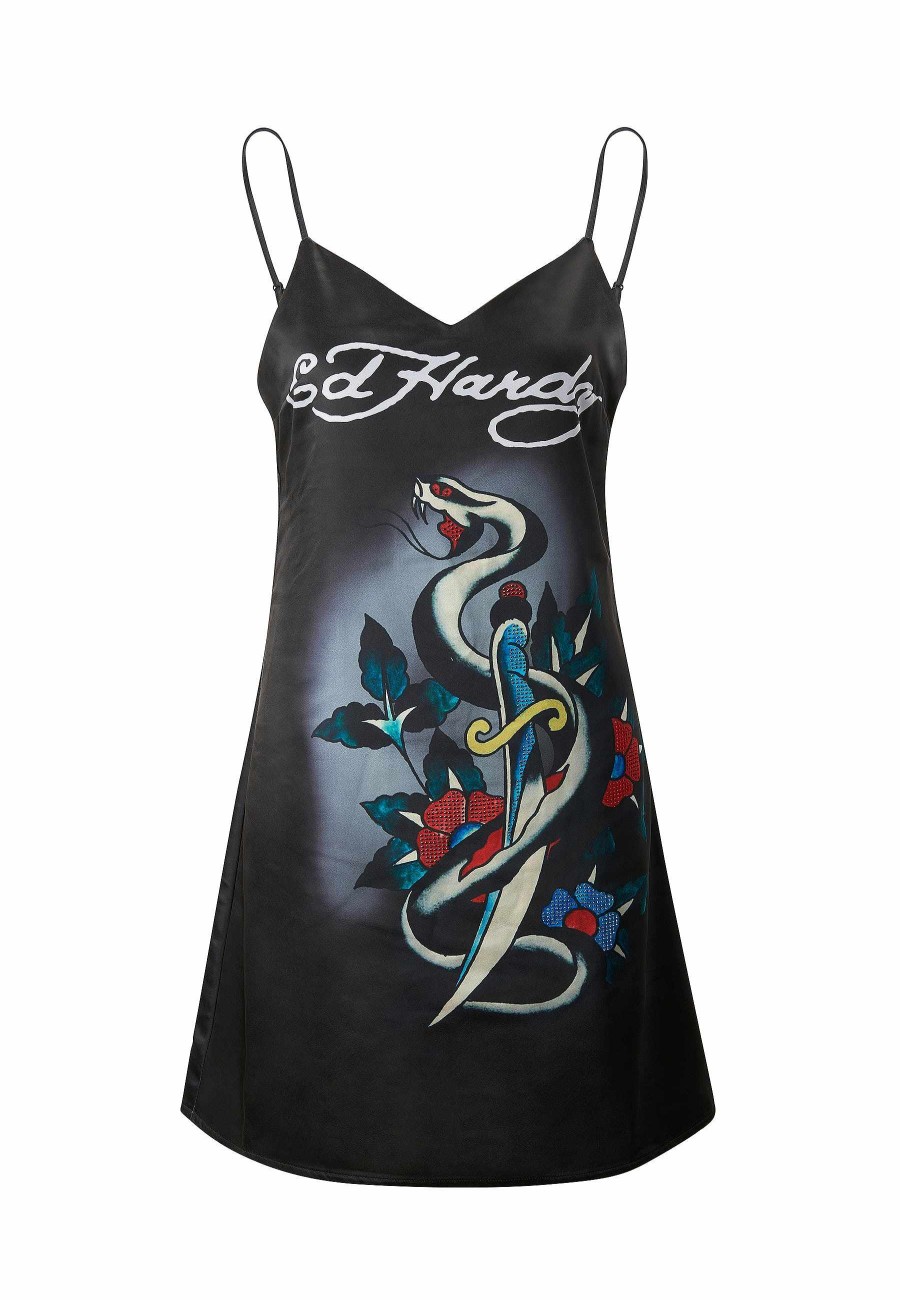 Ed Hardy Womens Snake & Dagger Strappy Mini Dress - Black