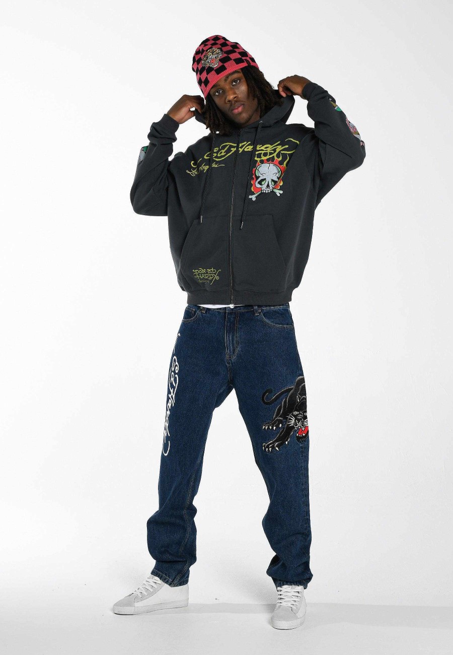Ed Hardy Mens Burning Skull Graphic Hoodie