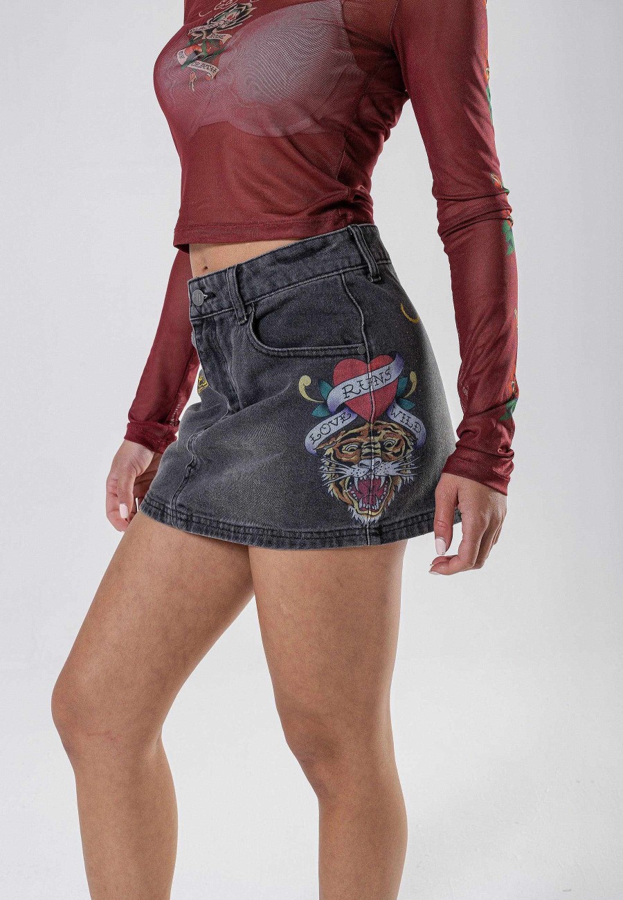 Ed Hardy Womens Love-Runs Wild Denim Mini Skirt