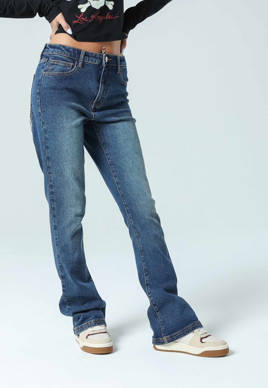 Ed Hardy Womens New York City Bootleg Fit Denim Trousers Jeans