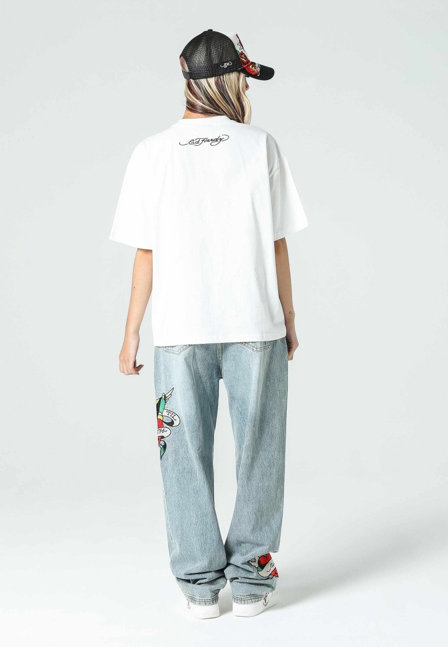 Ed Hardy Womens True-Til-Death Relaxed Fit Denim Trousers Jeans