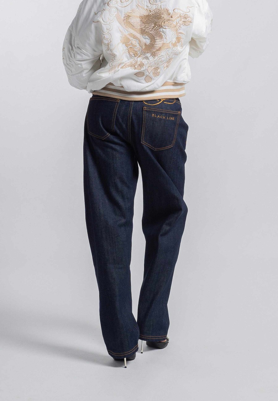 Ed Hardy Womens Traditional Geisha Tonal Relaxed Denim Trousers Jeans - Indigo