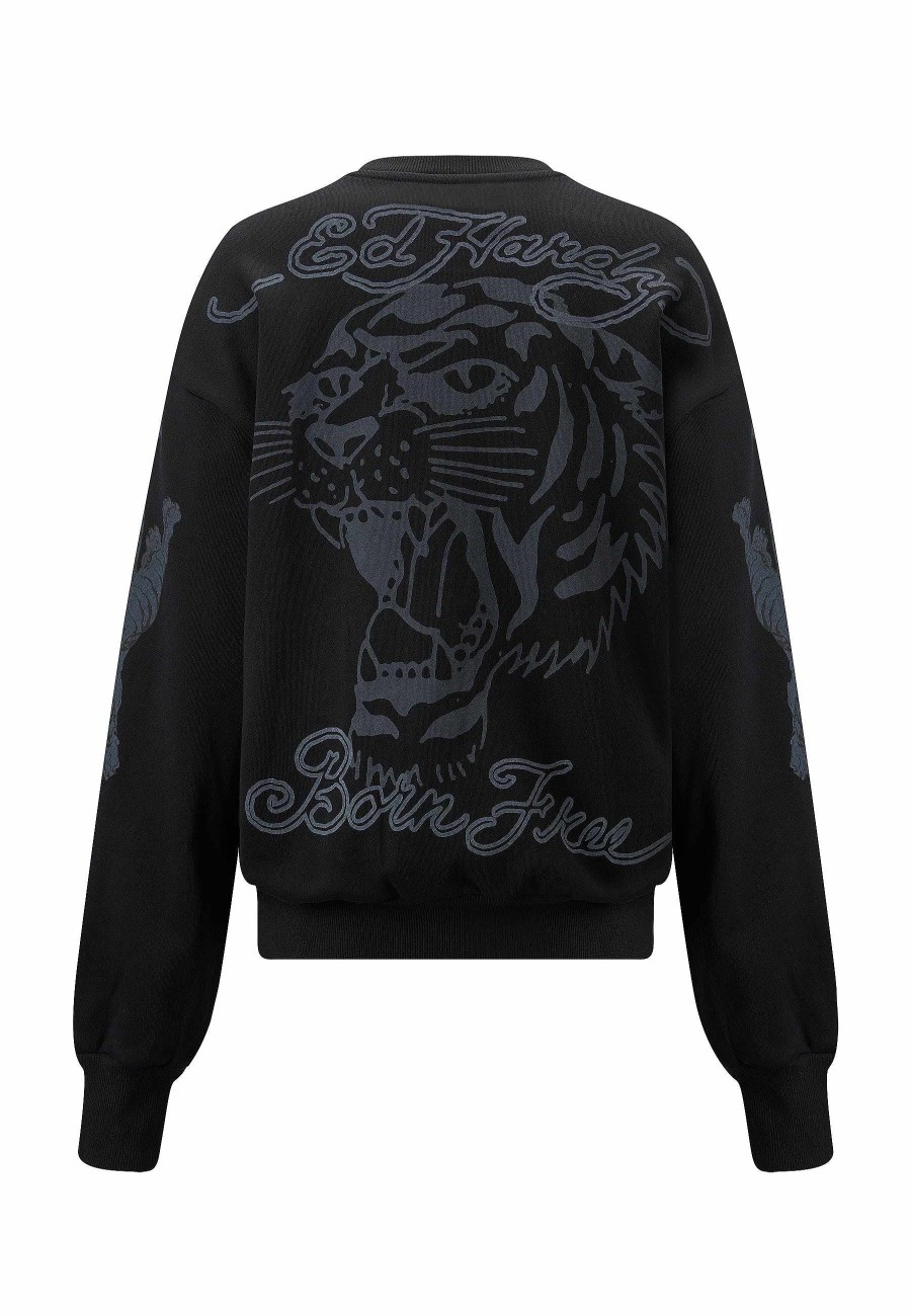 Ed Hardy Womens Tiger-Free Graphic Relaxed Crew Neck Sweatshirt