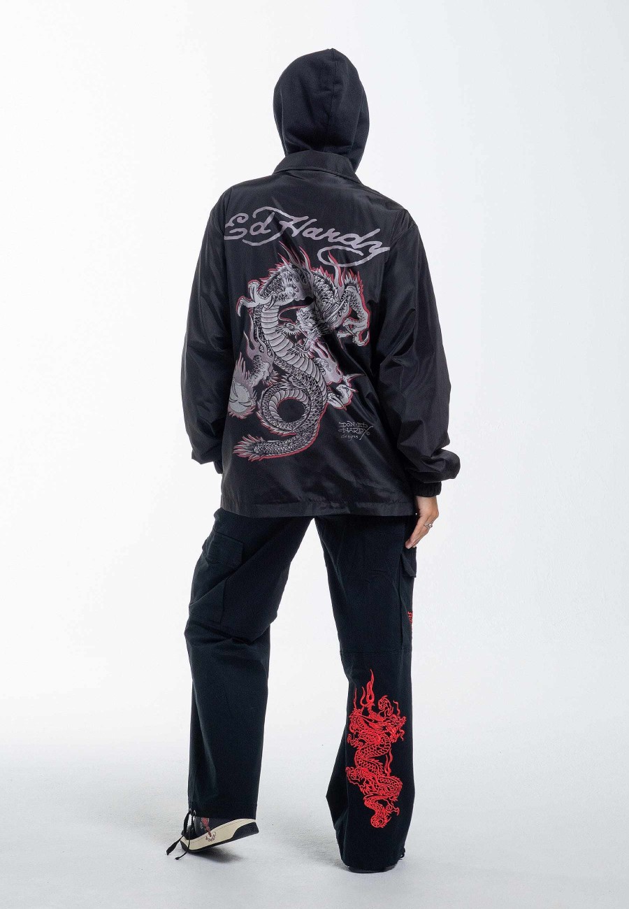 Ed Hardy Mens Fireball Dragon Coach Jacket