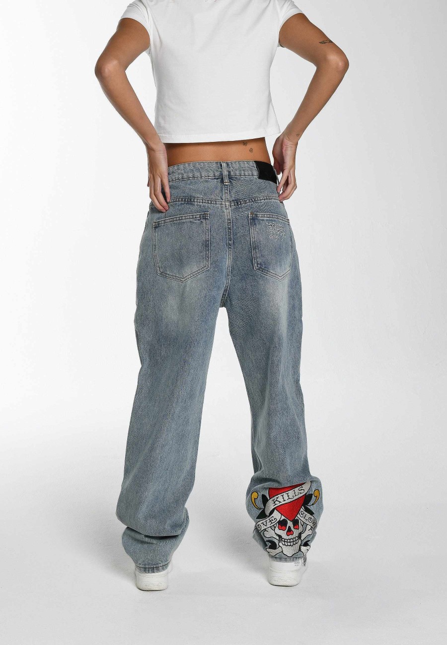 Ed Hardy Womens Kill Slowly Relaxed Denim Trousers Jeans