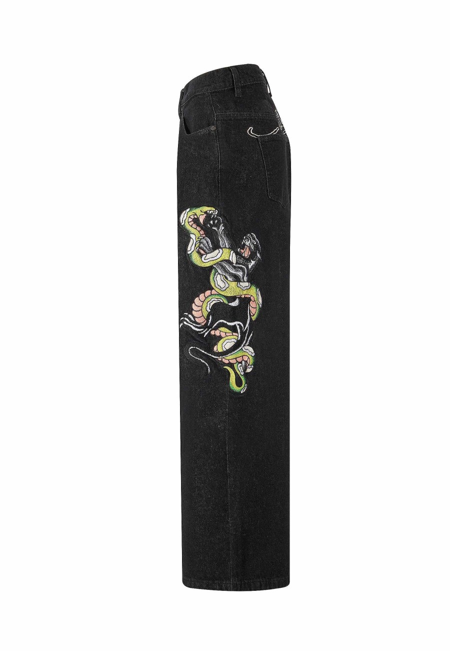 Ed Hardy Womens Panther Battle Xtra Oversized Denim Trousers Jeans