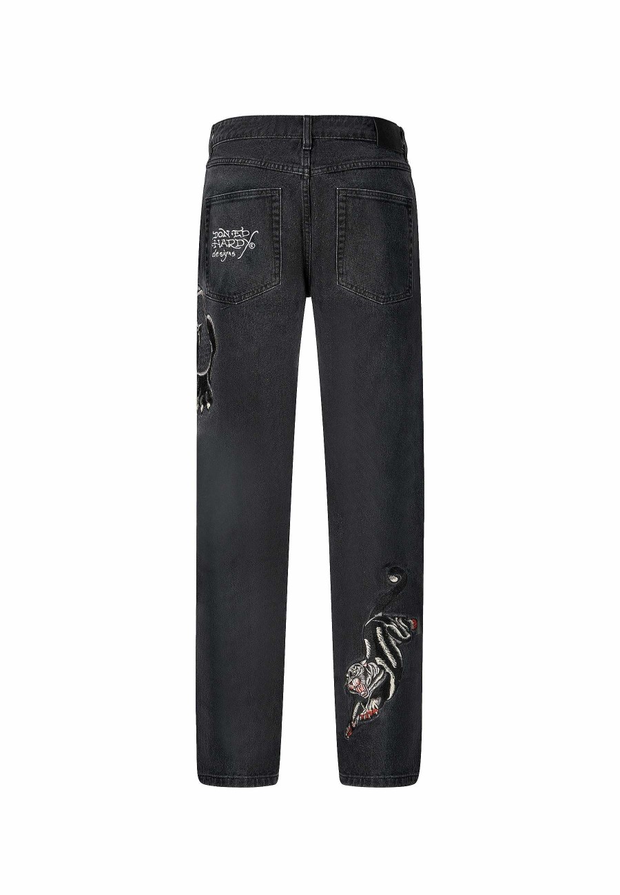 Ed Hardy Mens Panther-Crouch-Leap Tattoo Graphic Relaxed Denim Trousers Jeans