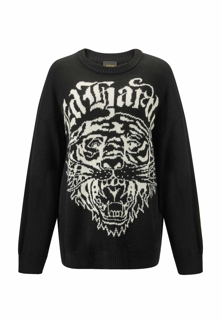 Ed Hardy Womens Tiger-Roar Jaquard Knitted Jumper