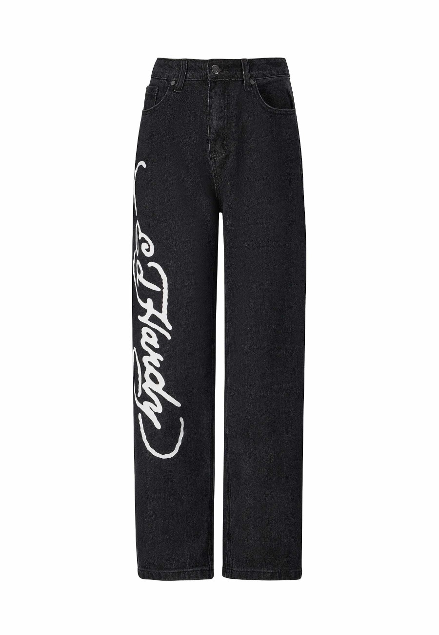Ed Hardy Womens Flaming Skull Relaxed Fit Denim Trousers Jeans
