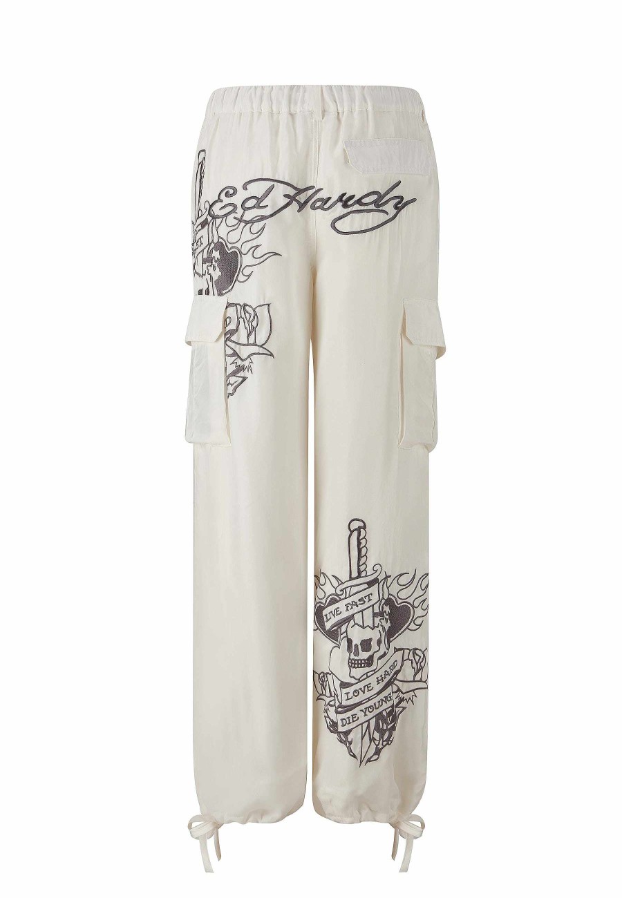 Ed Hardy Womens Live Fast Cargo Trousers - White