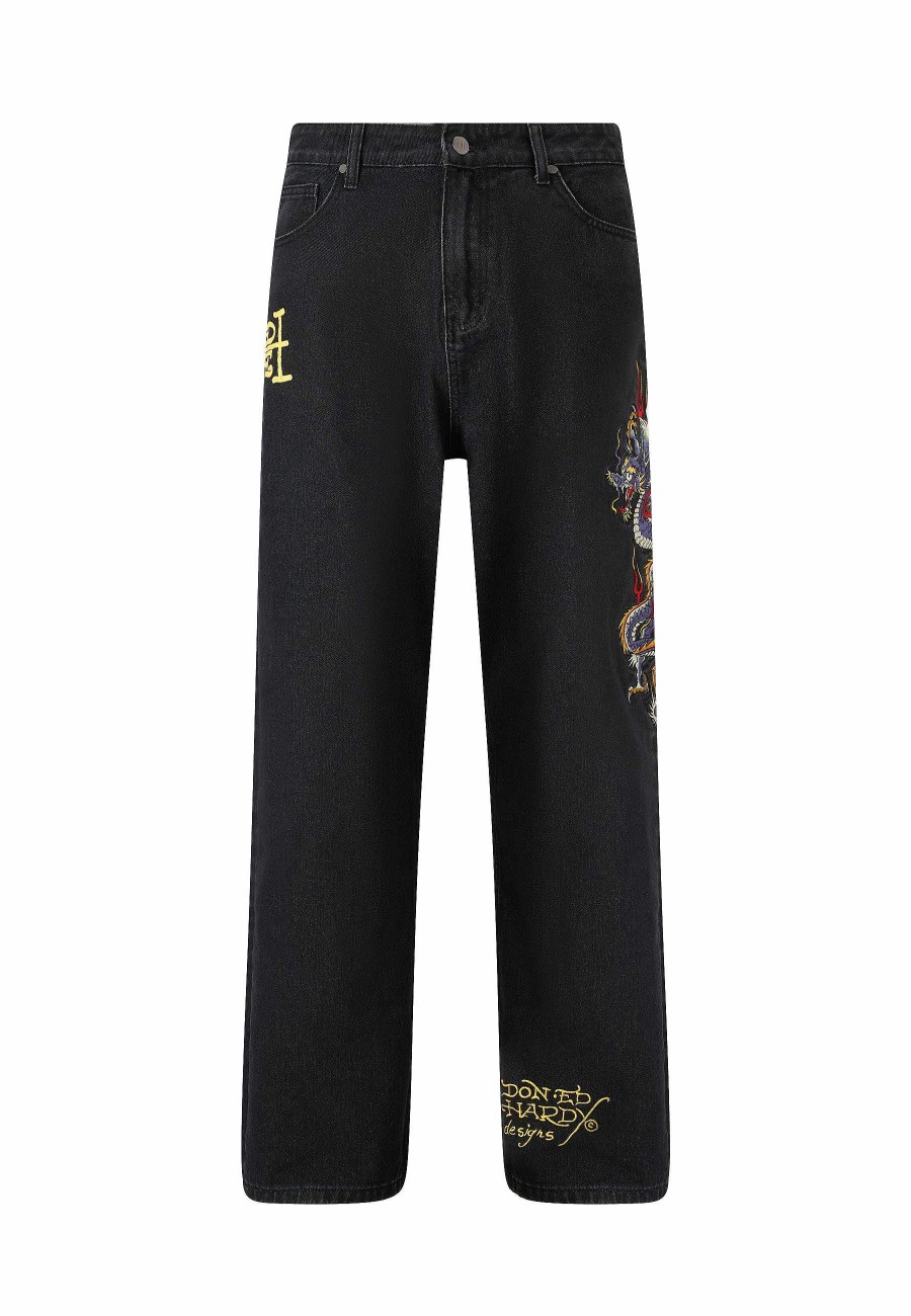 Ed Hardy Mens Battle-Dragon Tattoo Denim Trousers Baggy Jeans
