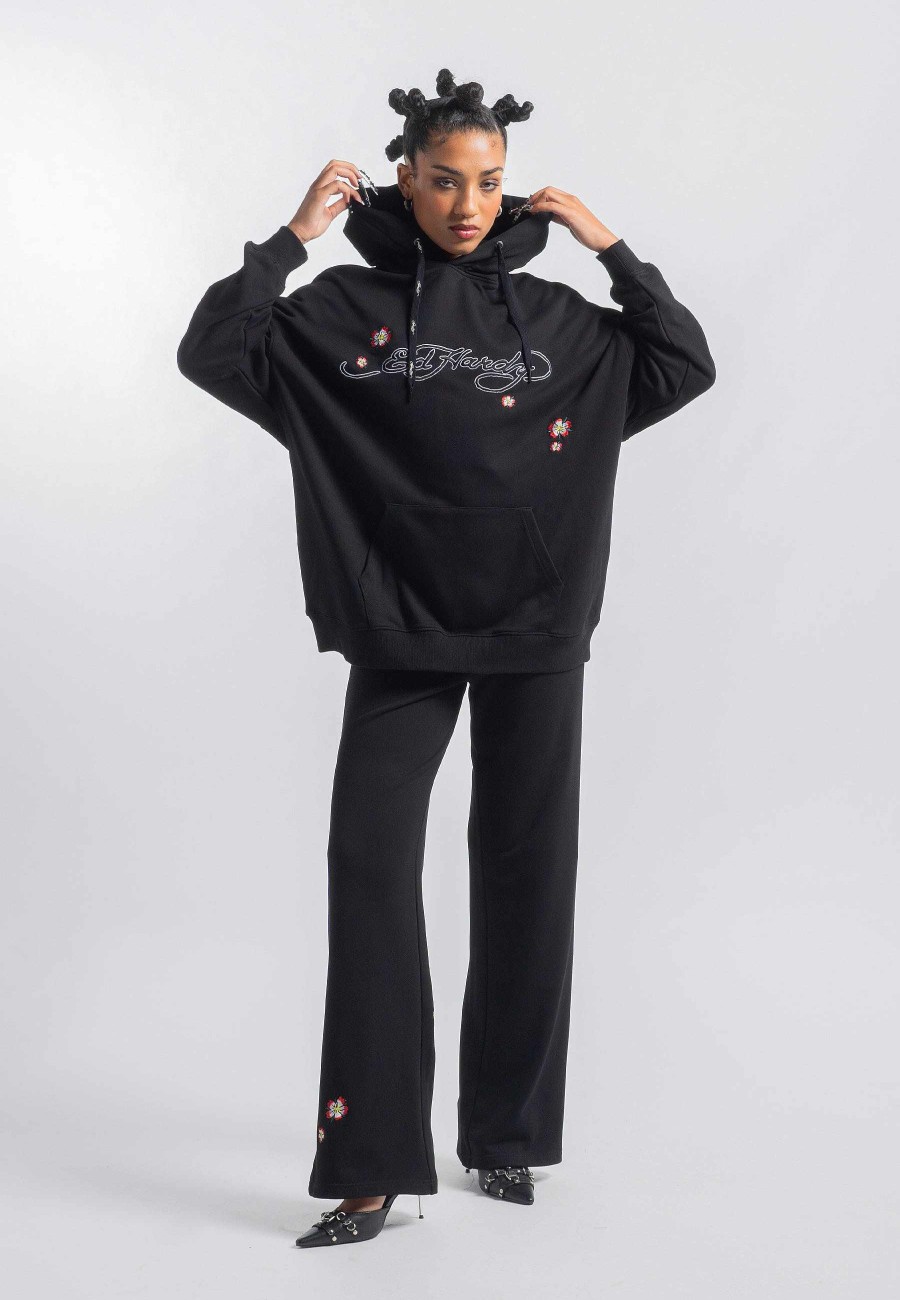 Ed Hardy Womens Geisha World Relaxed Hoodie - Black