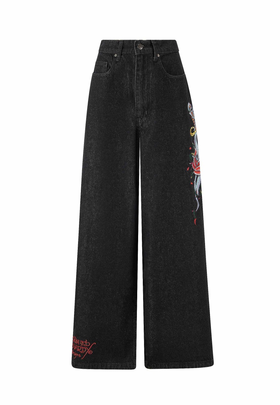Ed Hardy Womens Love Kills Xtra Oversized Denim Trousers Jeans