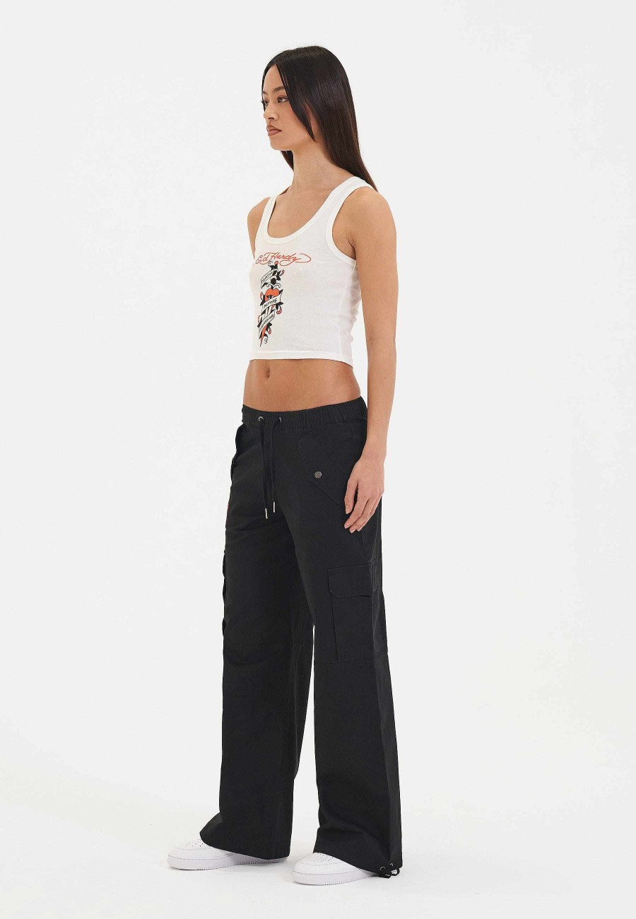 Ed Hardy Womens Death Before Ribbed Cropped Vest