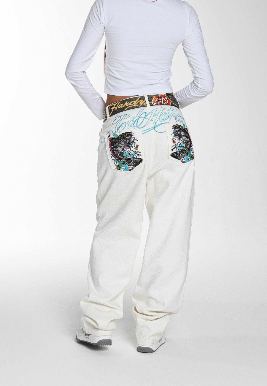 Ed Hardy Womens Koi Island Relaxed Denim Trousers Jeans