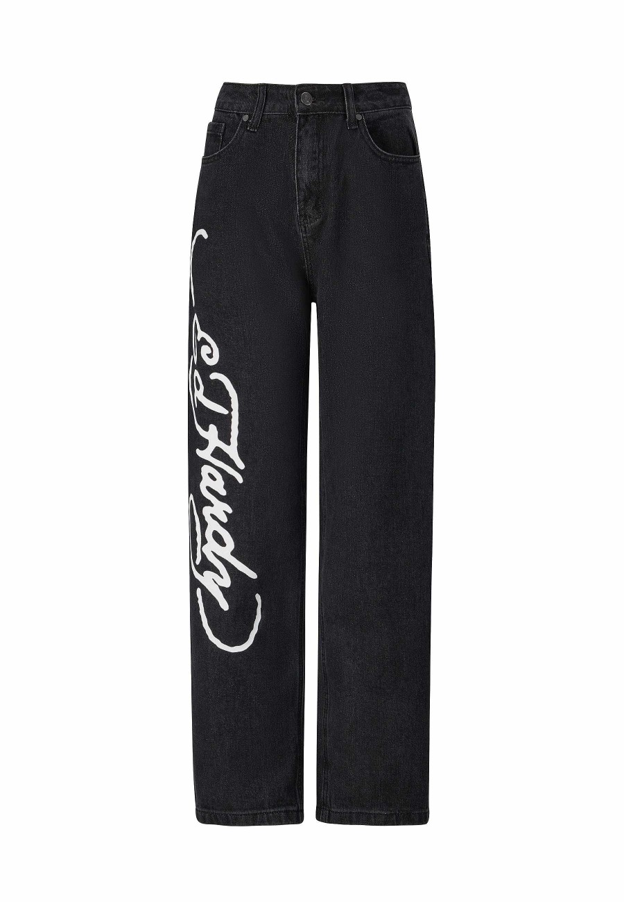 Ed Hardy Womens Flaming Skull Relaxed Fit Denim Trousers Jeans