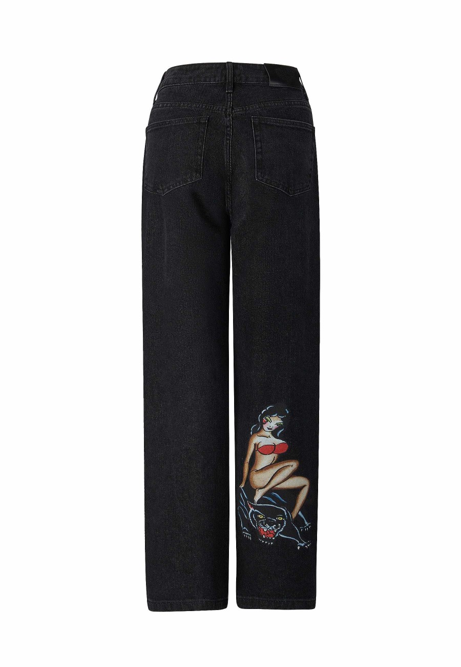 Ed Hardy Womens Panther Siren Relaxed Fit Denim Trousers Jeans