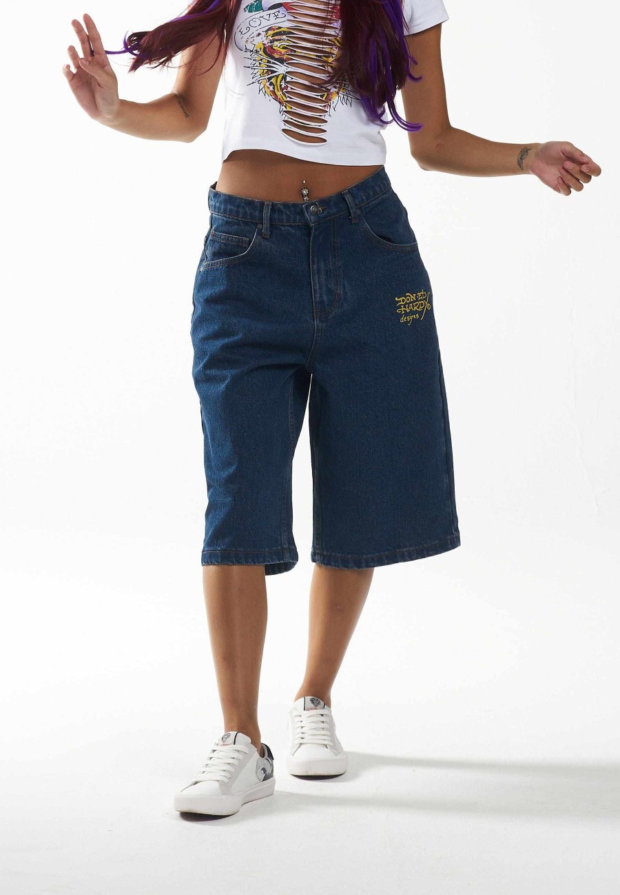 Ed Hardy Womens Born Wild Relaxed Denim Jorts Shorts