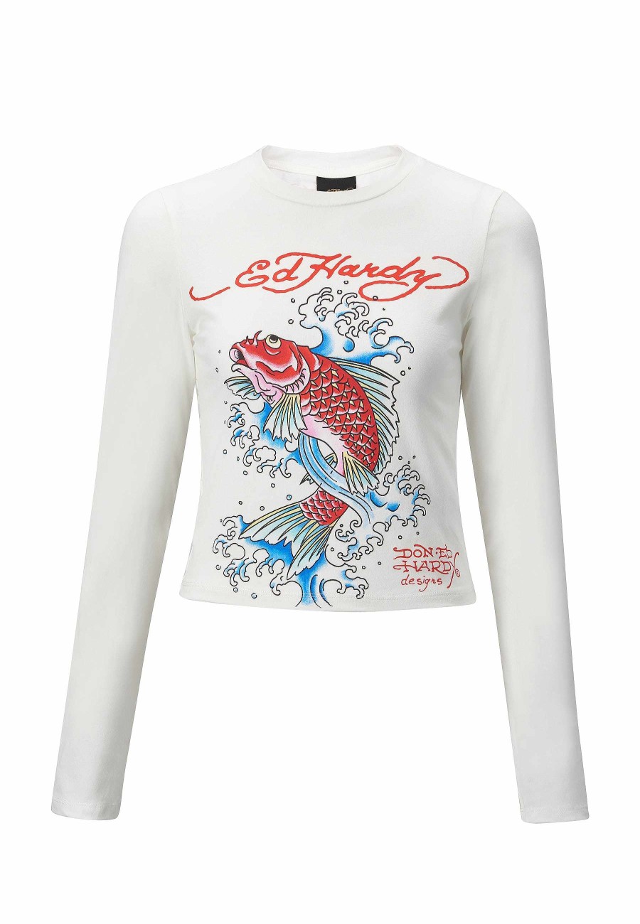 Ed Hardy Womens Koi Fishing Long Sleeve T-Shirt