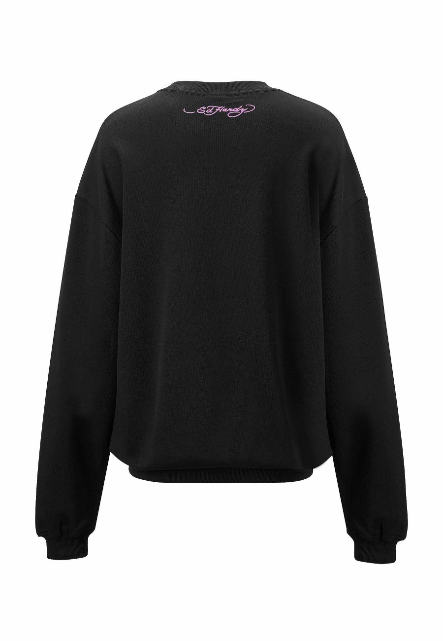 Ed Hardy Womens Brave Heart Graphic Relaxed Crew Neck Sweatshirt