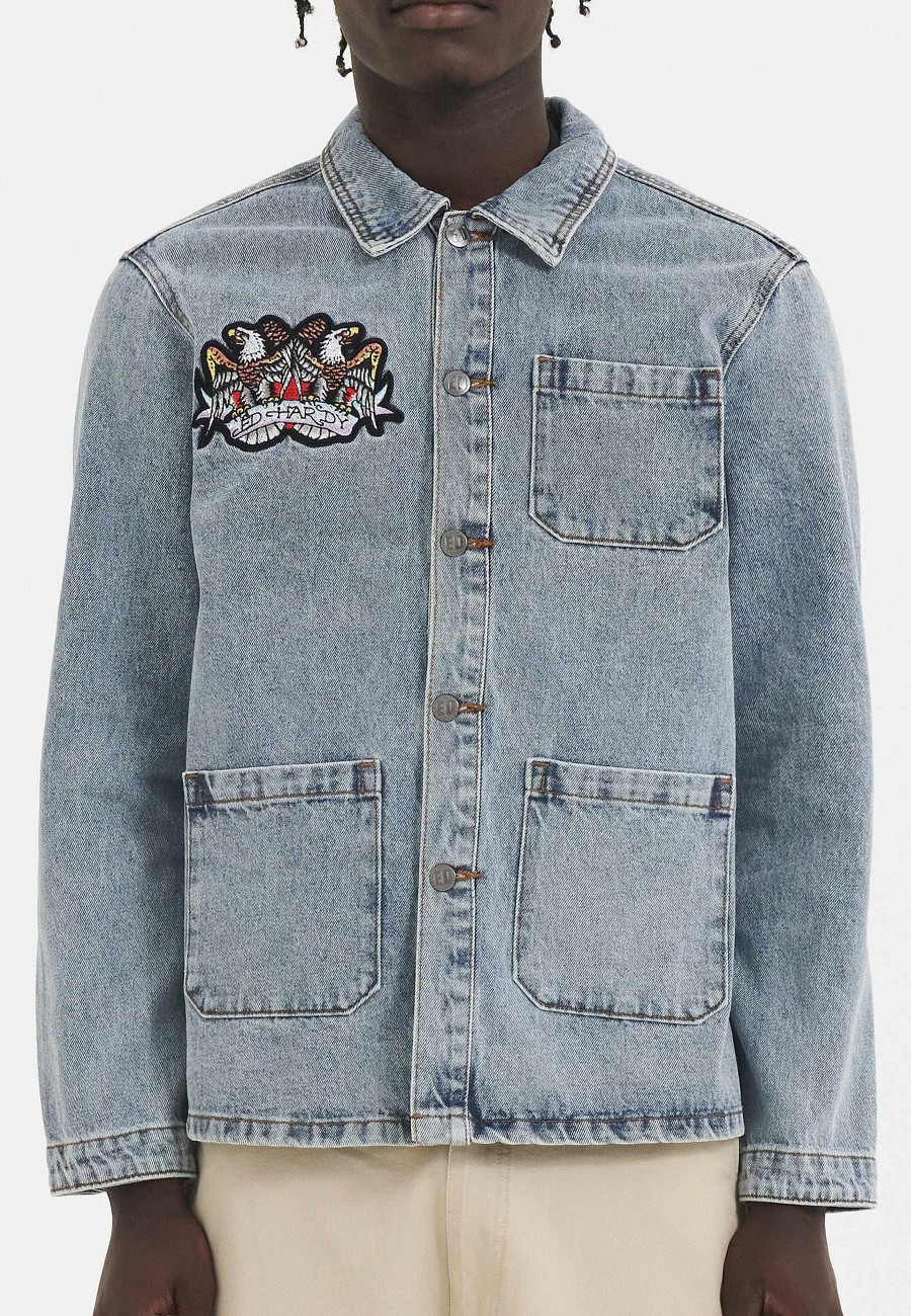 Ed Hardy Mens Battle Of Eagles Denim Chore Jacket