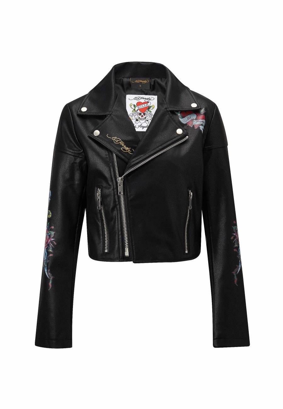 Ed Hardy Womens Born Free Nyc Leather Jacket