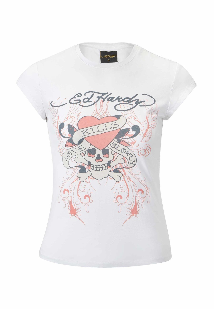 Ed Hardy Womens Love Kills Cap Sleeve Tshirt Top