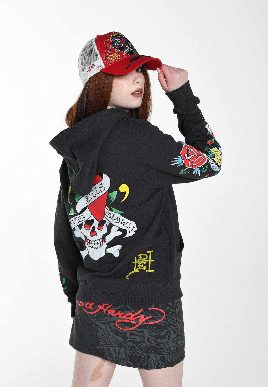 Ed Hardy Womens Lucky-Love Graphic Zip Through Hoodie
