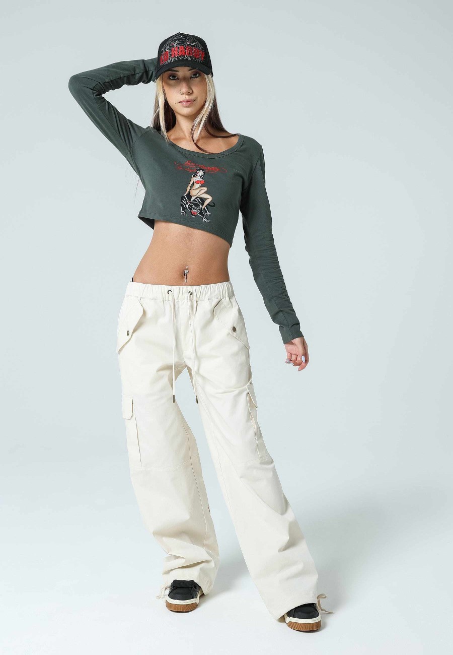 Ed Hardy Womens Panther Siren Long Sleeve T-Shirt
