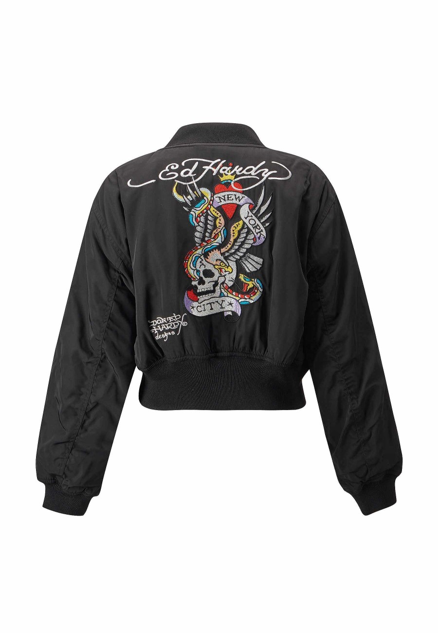 Ed Hardy Womens City Night Cropped Bomber Jacket