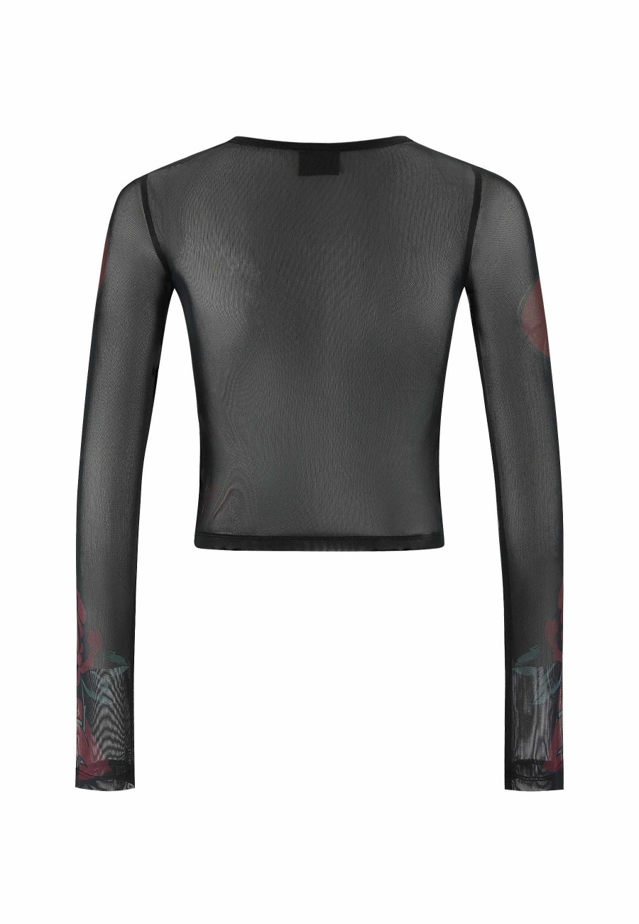 Ed Hardy Womens Love Hard Mesh Long Sleeve Tshirt Top