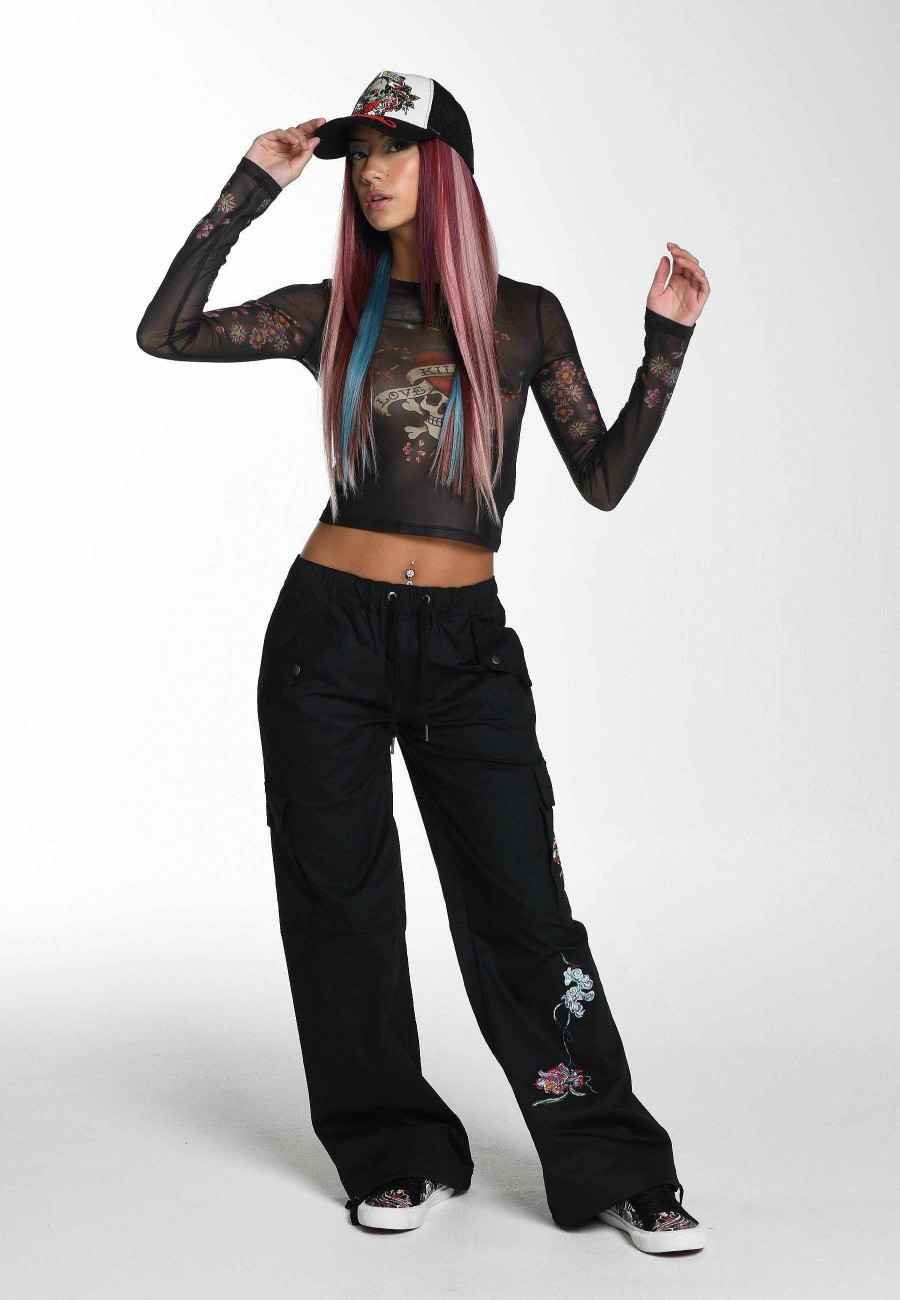 Ed Hardy Womens Love Kills Mesh Long Sleeve T-Shirt