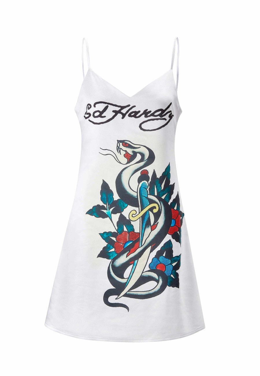 Ed Hardy Womens Snake & Dagger Strappy Mini Dress - White