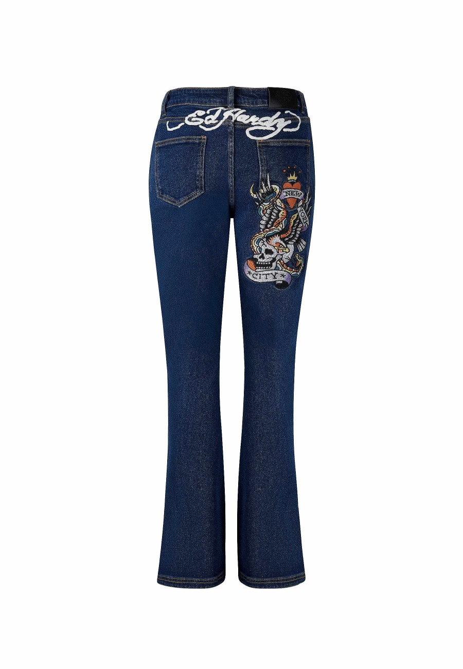 Ed Hardy Womens New York City Bootleg Fit Denim Trousers Jeans