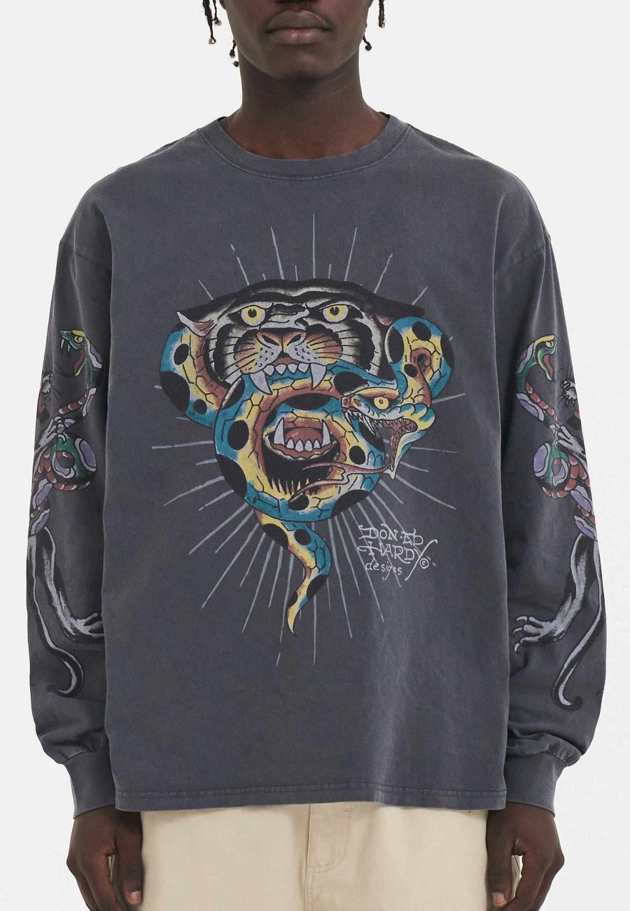Ed Hardy Mens Panther & Snake Battle Long Sleeve Tshirt