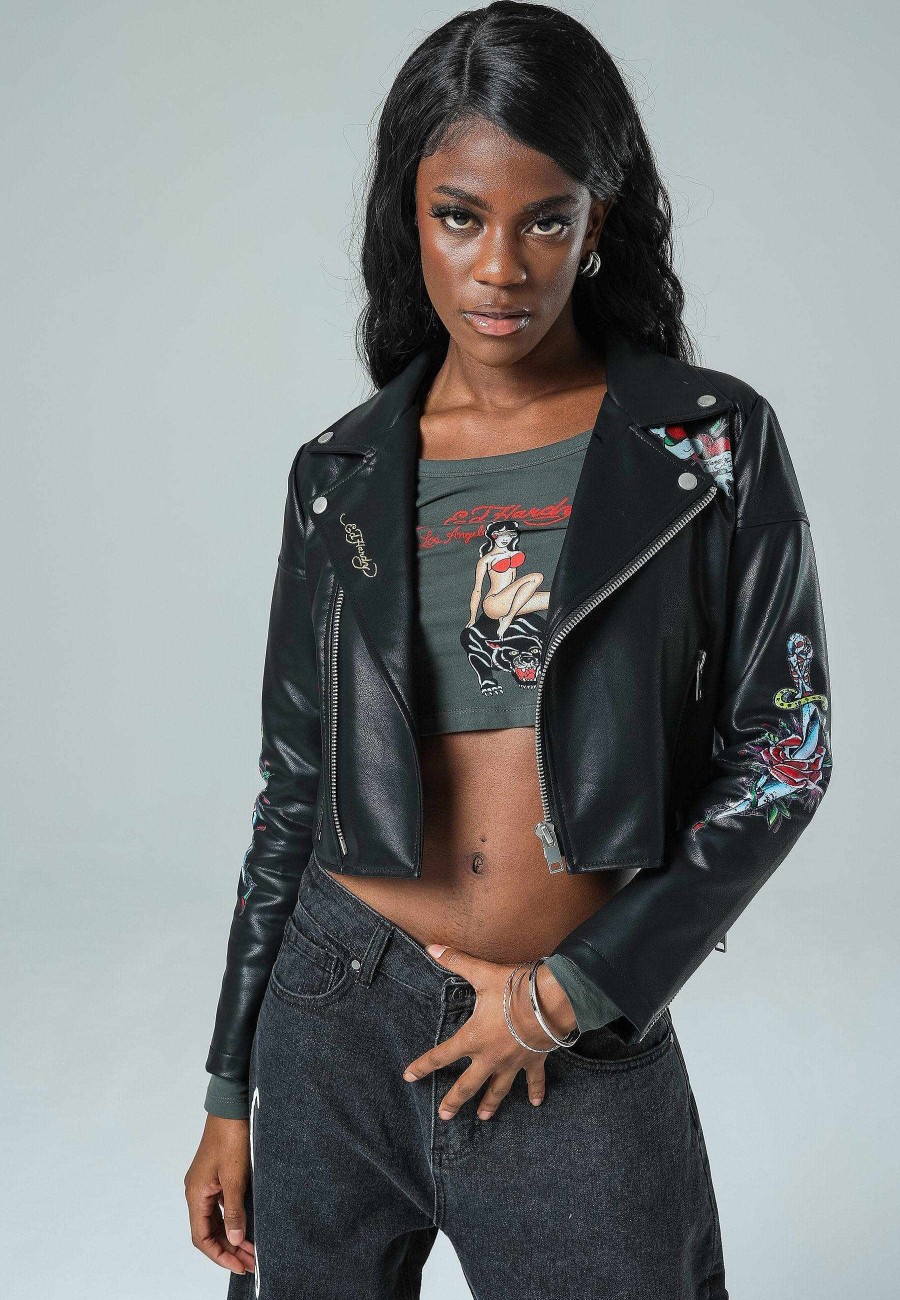 Ed Hardy Womens Born Free Nyc Leather Jacket