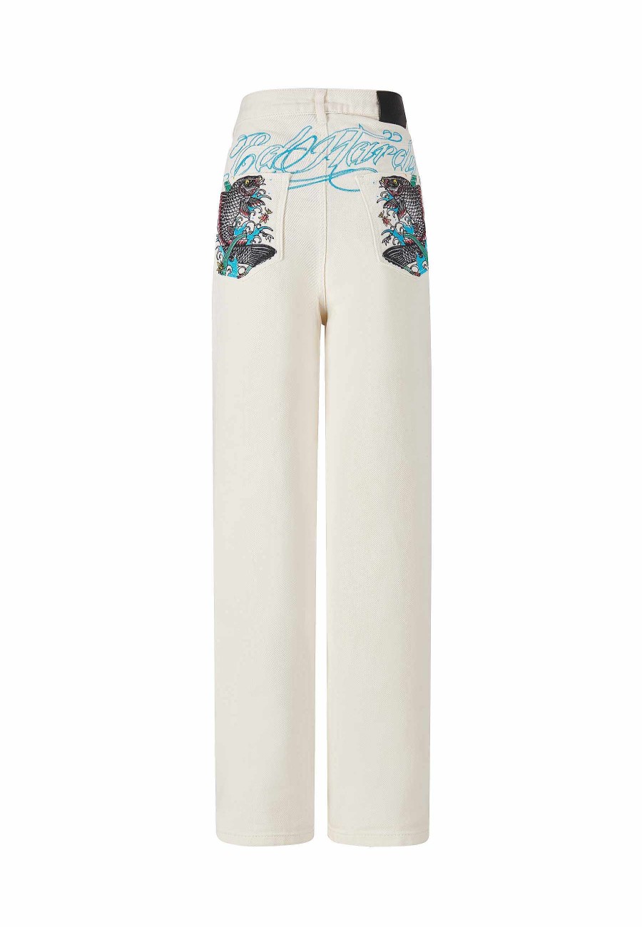 Ed Hardy Womens Koi Island Relaxed Denim Trousers Jeans